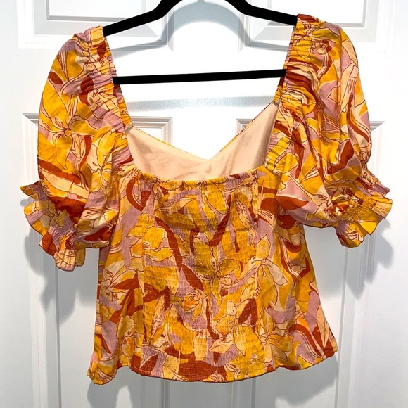 Sweetheart Puff Sleeve corset Top NWOT NINE WEST smocked floral Large L - Picture 10 of 10